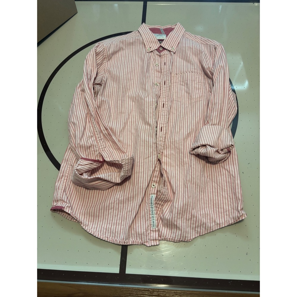 Tommy Bahama Jeans Mens Red White Striped Island Modern Fit Button Down Shirt M